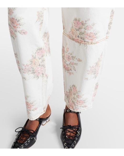 Jean Ample Stary A Fleurs Ganni en coloris White