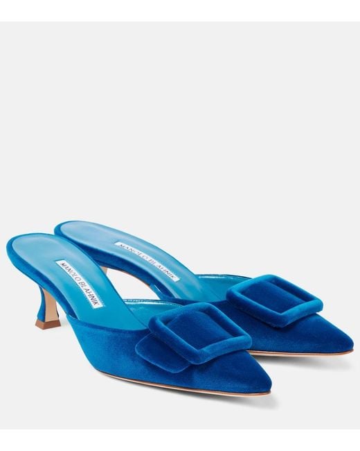 Manolo Blahnik Blue Mules Maysale 50 Aus Samt