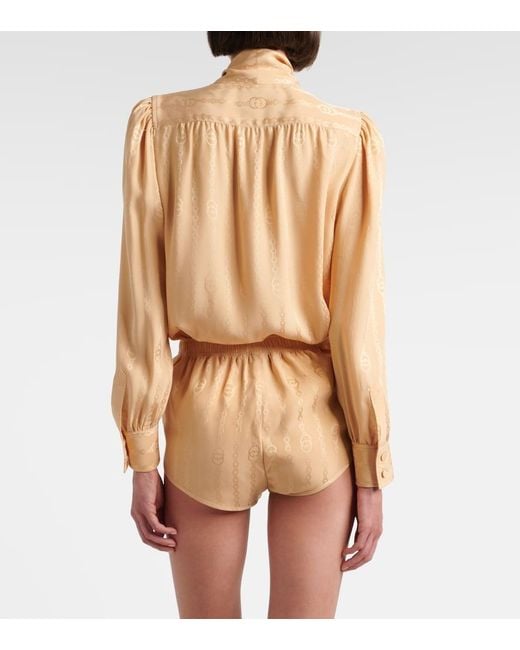 Gucci Natural Interlocking G Silk Jacquard Shorts