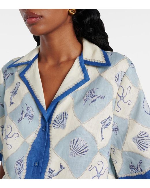 ALÉMAIS Blue Pia Printed Linen Shirt