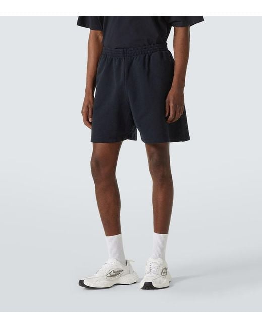 Balenciaga Blue Logo Cotton Fleece Shorts for men