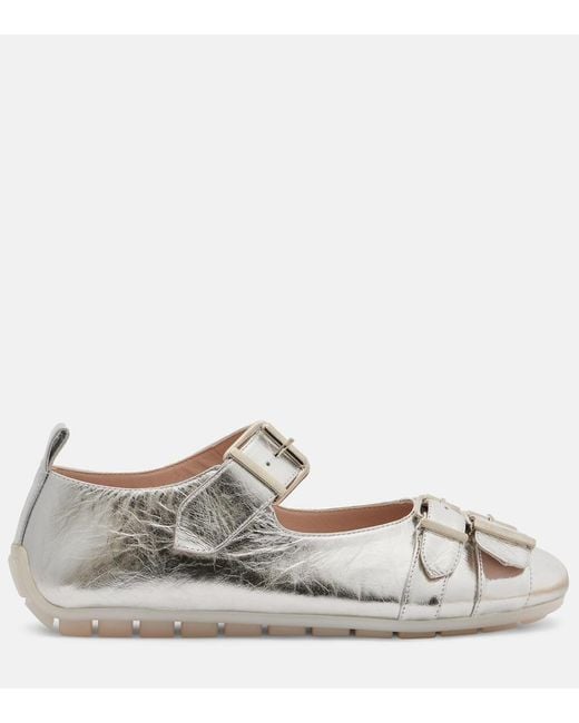 Simone Rocha Metallic Buckle Ballerina Grip Leather Ballet Flats