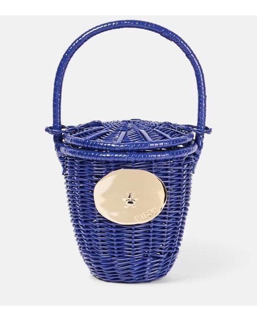Patou Blue Iconic Embellished Wicker Bucket Bag