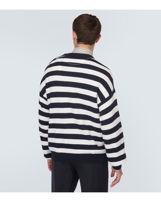 Valentino Blue Striped Cotton And Wool Sweater for men