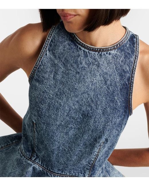 Alaïa Blue Peplum Denim Top