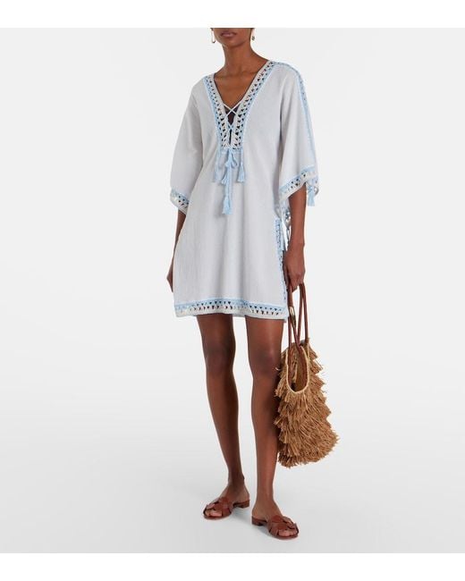 Caftan De Algodon Con Croche Anna Kosturova de color White