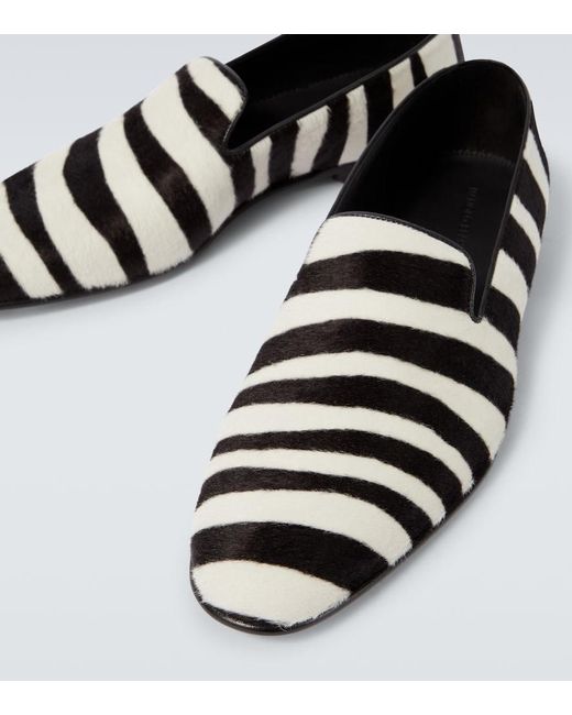 Manolo Blahnik Black Mario Zebra-Print Calf Hair Loafers for men