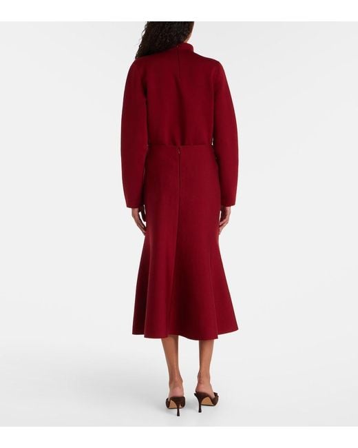 Carolina Herrera Red Floral Jacquard Cotton And Wool Midi Skirt