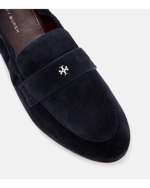 Tory Burch Blue Logo Suede Loafers