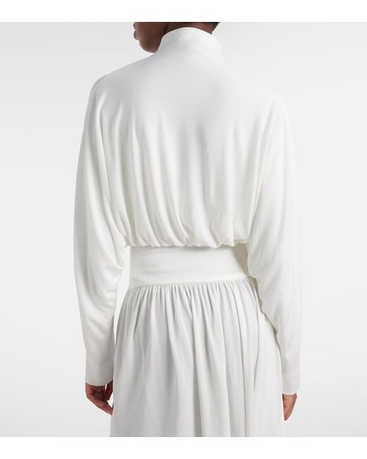 Alaïa White Draped Mockneck Jersey Jacket