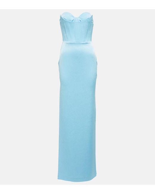 Alex Perry Blue Honore Satin Maxi Dress