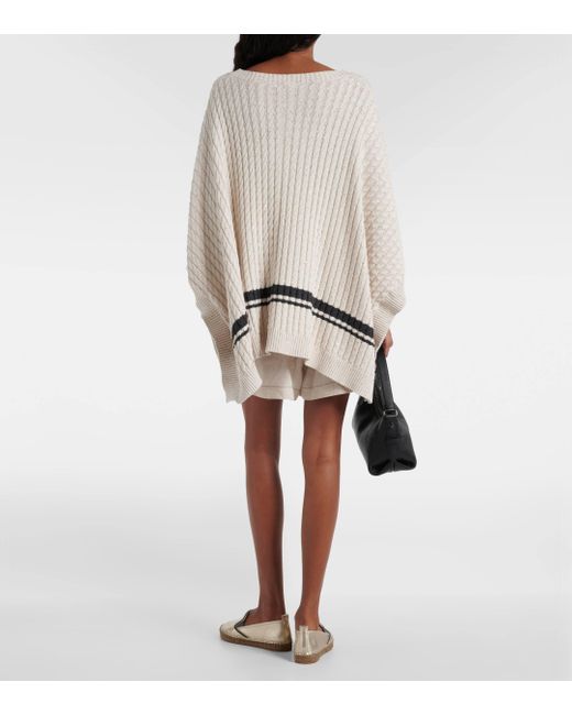 Brunello Cucinelli Natural Sequined Cable-knit Cotton-blend Poncho