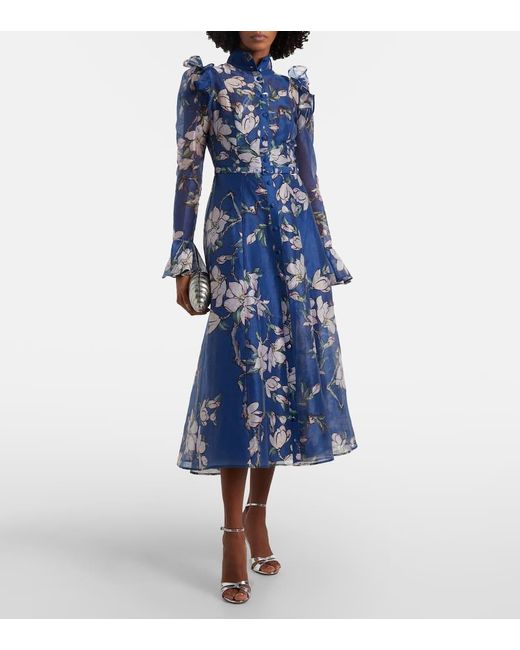 Vestido Midi Katrina En Mezcla De Lino Floral LEO LIN de color Blue