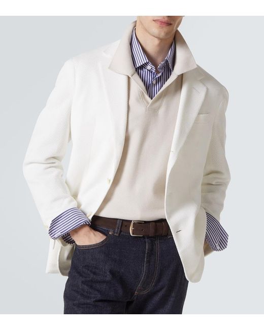 Dunhill White Cotton Pique Blazer for men
