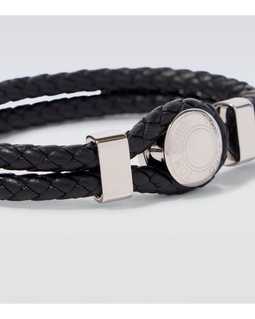 Pulsera De Piel Trenzada Con Logo Tom Ford de hombre de color White