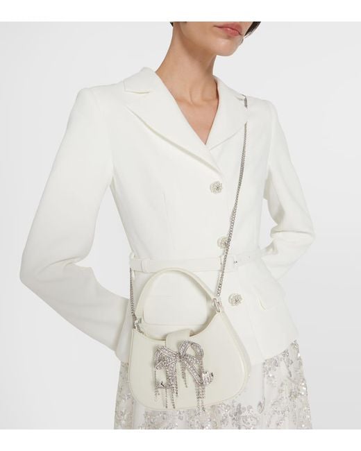 Self-Portrait White Crescent Embellished Leather Shoulder Bag