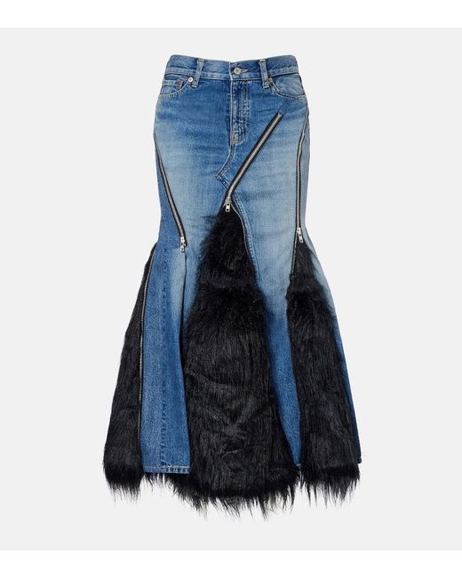 Junya Watanabe Blue Low-Rise Denim Maxi Skirt