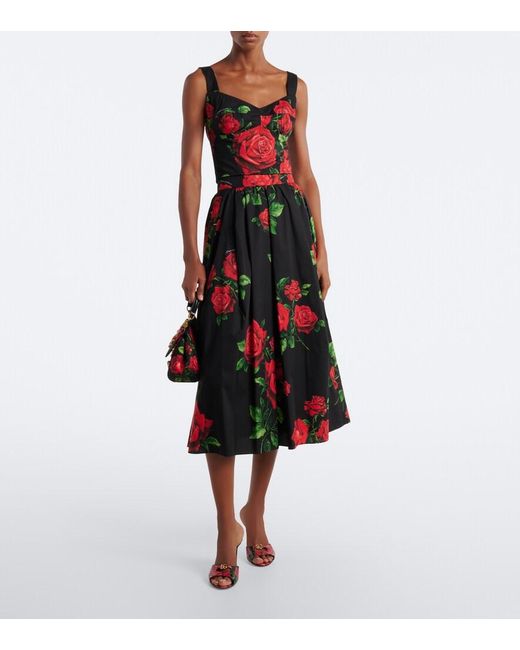 Dolce & Gabbana Red Floral Cotton-Blend Bustier