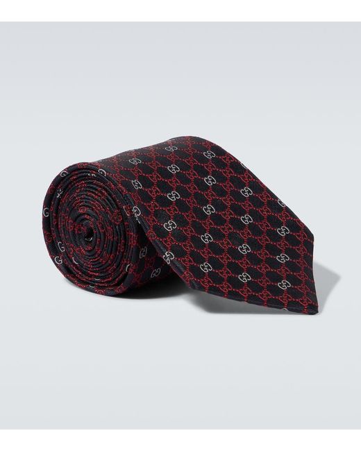 Gucci Red Gg Silk Jacquard Tie for men
