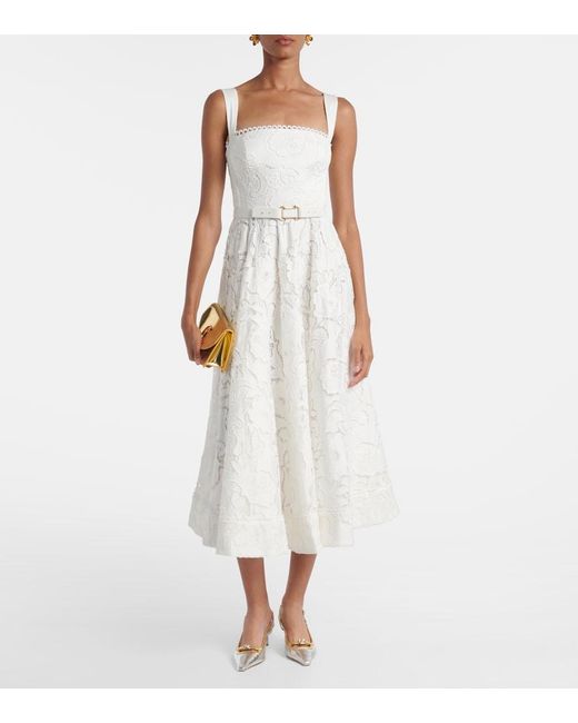 Rebecca Vallance White Ginger Floral Lace Midi Dress