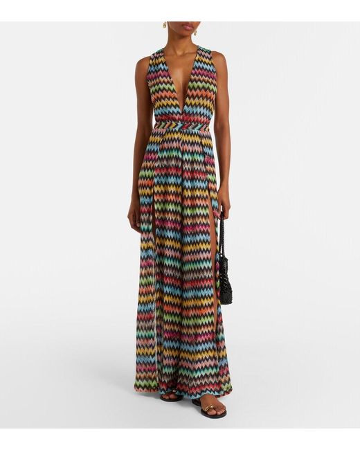 Missoni White Zigzag Open-Back Lame Jumpsuit