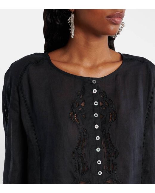 Isabel Marant Black Bestickte Bluse Luciele Aus Ramie