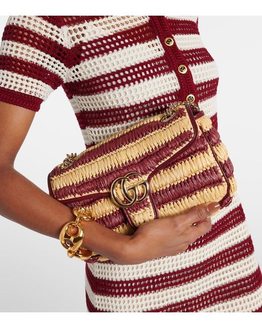 Gucci Brown Gg Marmont Medium Striped Shoulder Bag