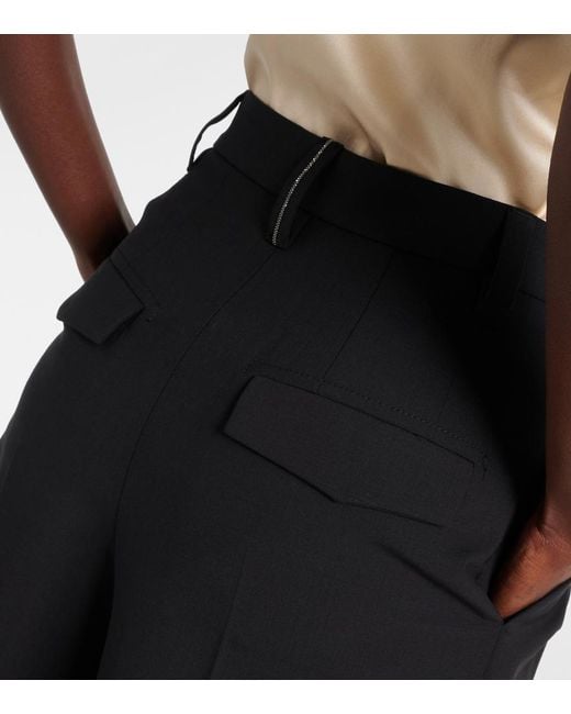 Brunello Cucinelli Black Wool-Blend Wide-Leg Pants