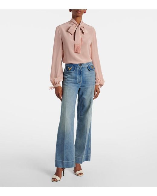Valentino Blue Vgold Mid-Rise Wide-Leg Jeans