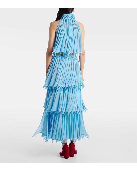 Alaïa Blue Pleated Tiered Maxi Skirt