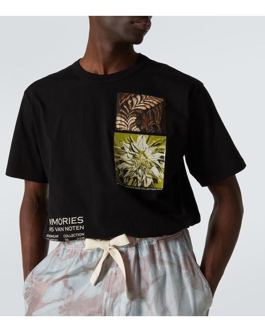 Dries Van Noten Black Cotton Jersey T-Shirt With Print for men
