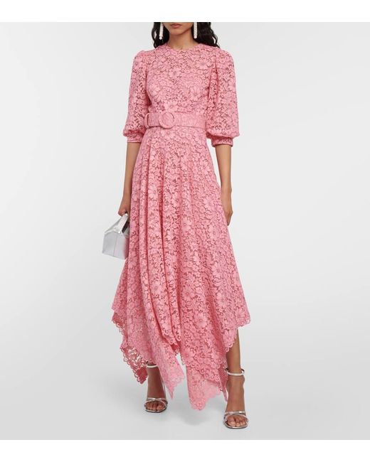 Costarellos Pink Mina Floral Corded-lace Midi Dress