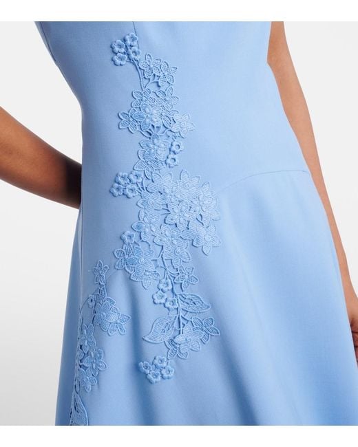 Oscar de la Renta Blue Porcelain Wool-Blend Guipure Midi Dress