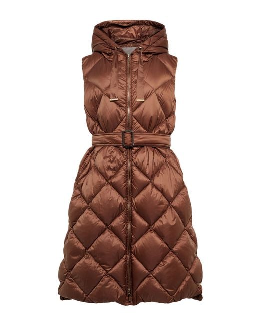 Max Mara Tregil Longline Quilted Vest in Brown Lyst