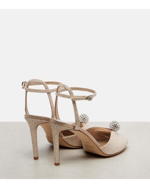 Jimmy Choo Natural Sacora 85 Glitter Peep-Toe Sandals