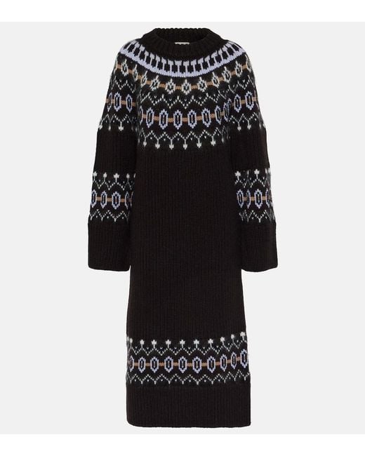 Khaite Black Rivka Fair Isle Cashmere-Blend Midi Dress