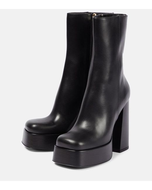 Versace Black Plateaustiefel Aus Leder