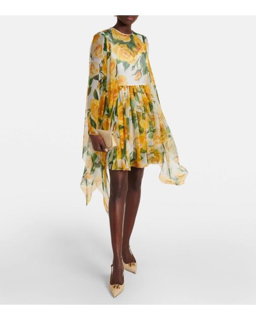 Robe en soie a fleurs Dolce & Gabbana en coloris Yellow