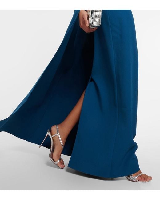 Safiyaa Blue Ambere Embroidered Cape-Detail Gown