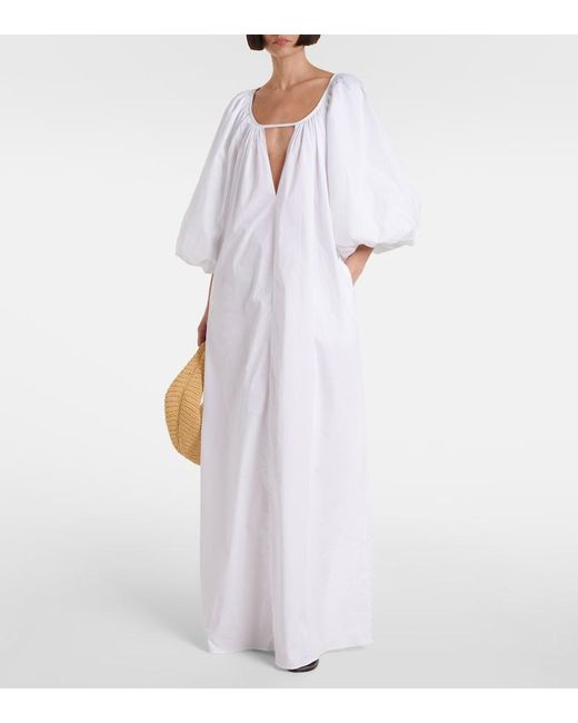 Adriana Degreas White Puff-Sleeve Cotton Maxi Dress