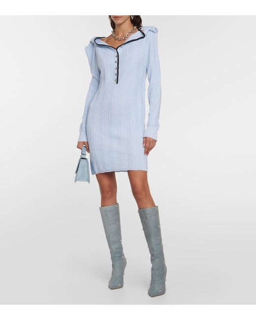 Y. Project Blue Chain-Embellished Wool Minidress
