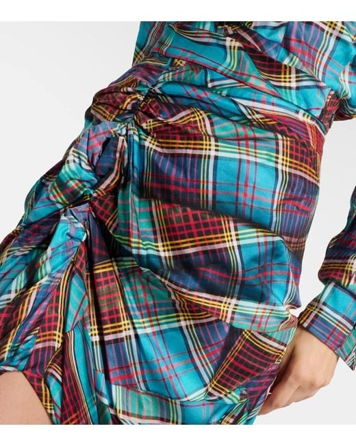 Vivienne Westwood Blue Panther Tartan Draped Midi Skirt