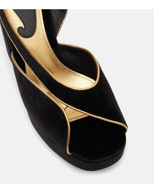 Etro Black Asymmetrical Velvet Platform Sandals