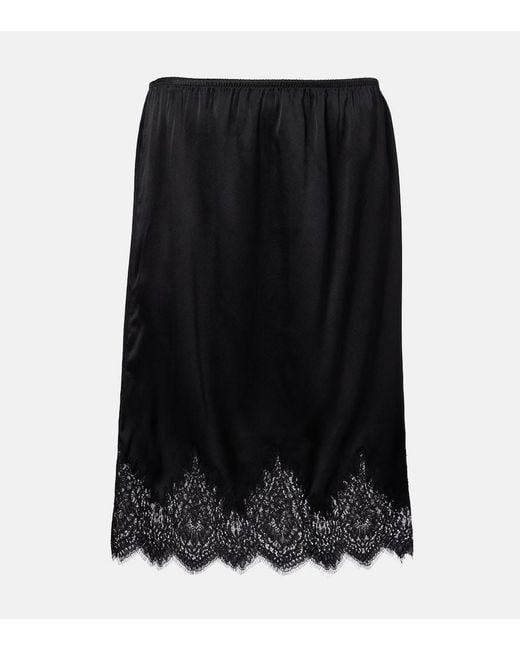 Nili Lotan Black Thea Lace-Trimmed Silk Midi Skirt