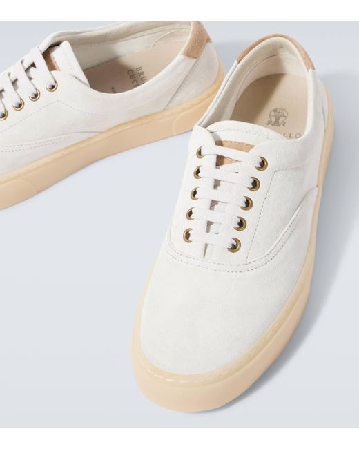 Brunello Cucinelli White Suede Sneakers for men
