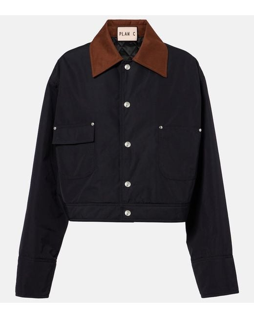 Plan C Black Cropped Twill Jacket