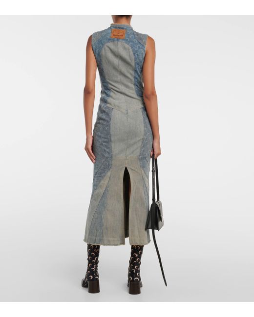 MARINE SERRE Blue All Over Moon Denim Maxi Dress