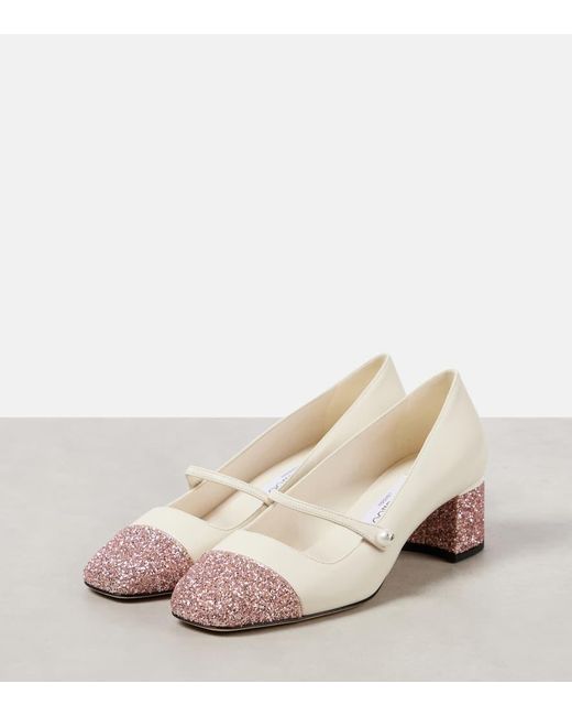 Pumps Mary Jane Elisa 45 in pelle con glitter di Jimmy Choo in Natural