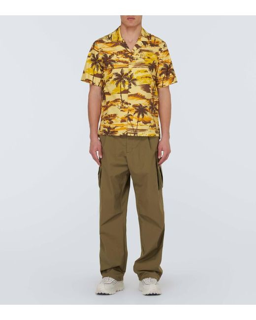 Moncler Bedrucktes Hemd aus Baumwollpopeline in Yellow für Herren