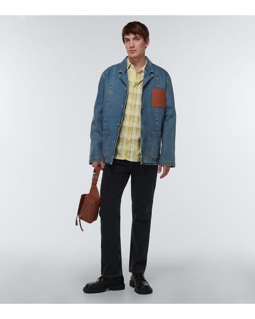 Camicia A Quadri Con Pelle di Loewe in Metallic da Uomo
